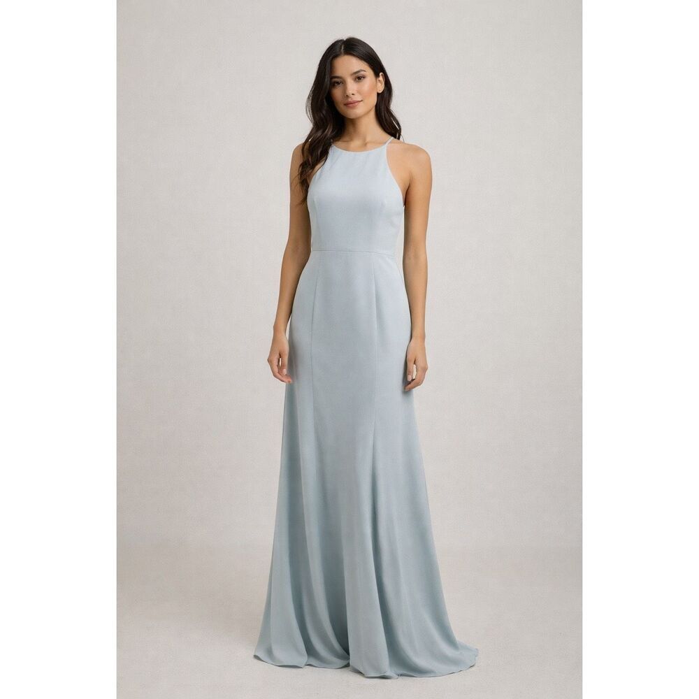Amsale Light Blue Bridesmaid Maxi Dress Size 6 Spaghetti Strap Formal